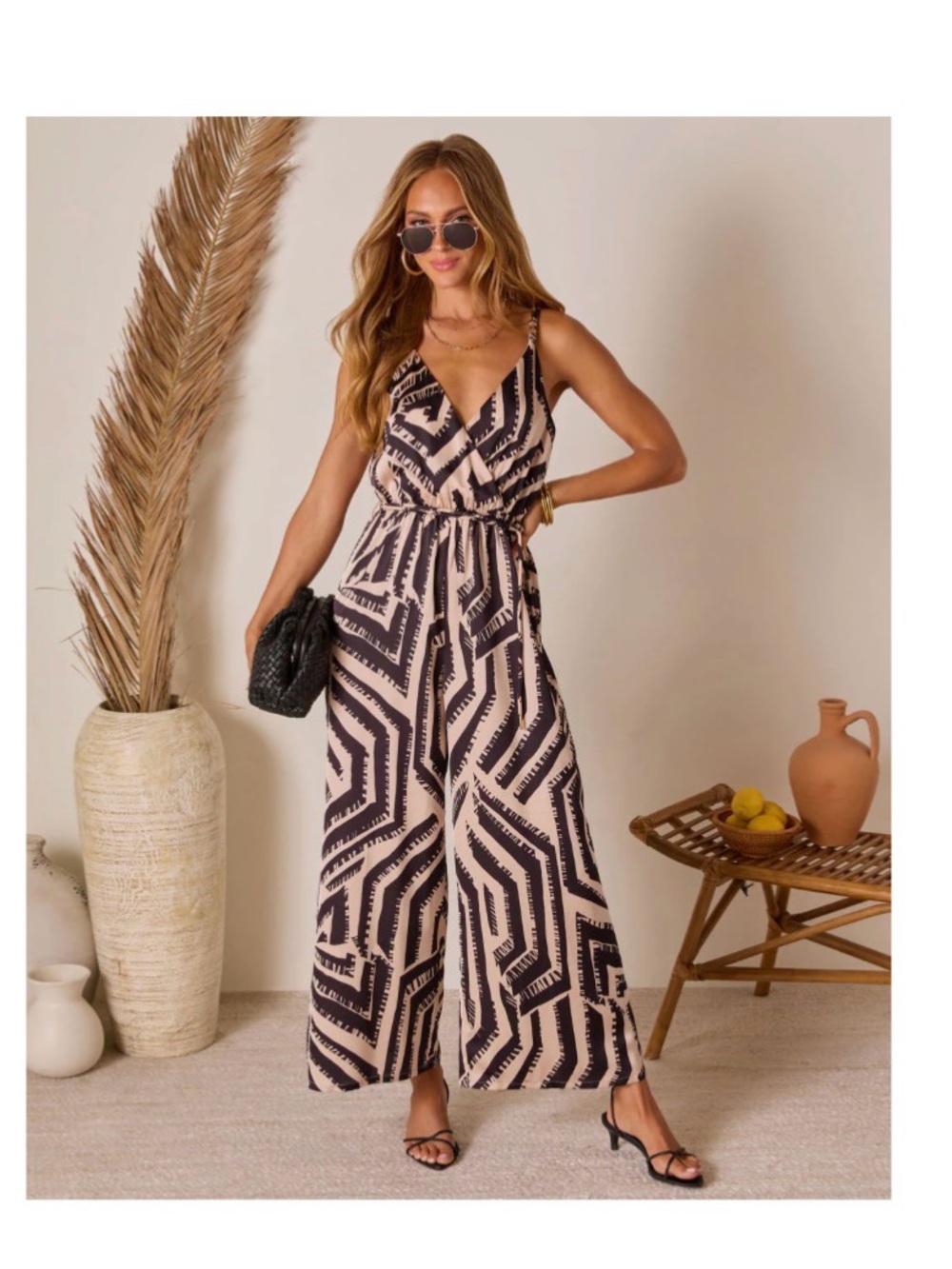 Vici Waist Tie Jumpsuit Black/Taupe XL